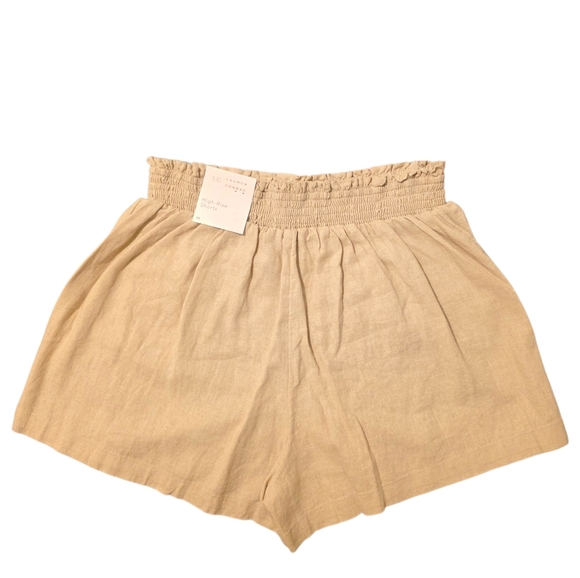 LC Lauren Conrad Linen Blend High Rise Shorts NWT Size M Khaki Smocked Waist - Picture 3 of 7